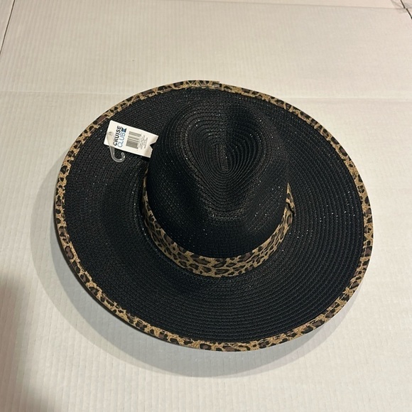 NWT Cruise Club leopard trim hat in black brown and tan 100% paper straw - Picture 1 of 7